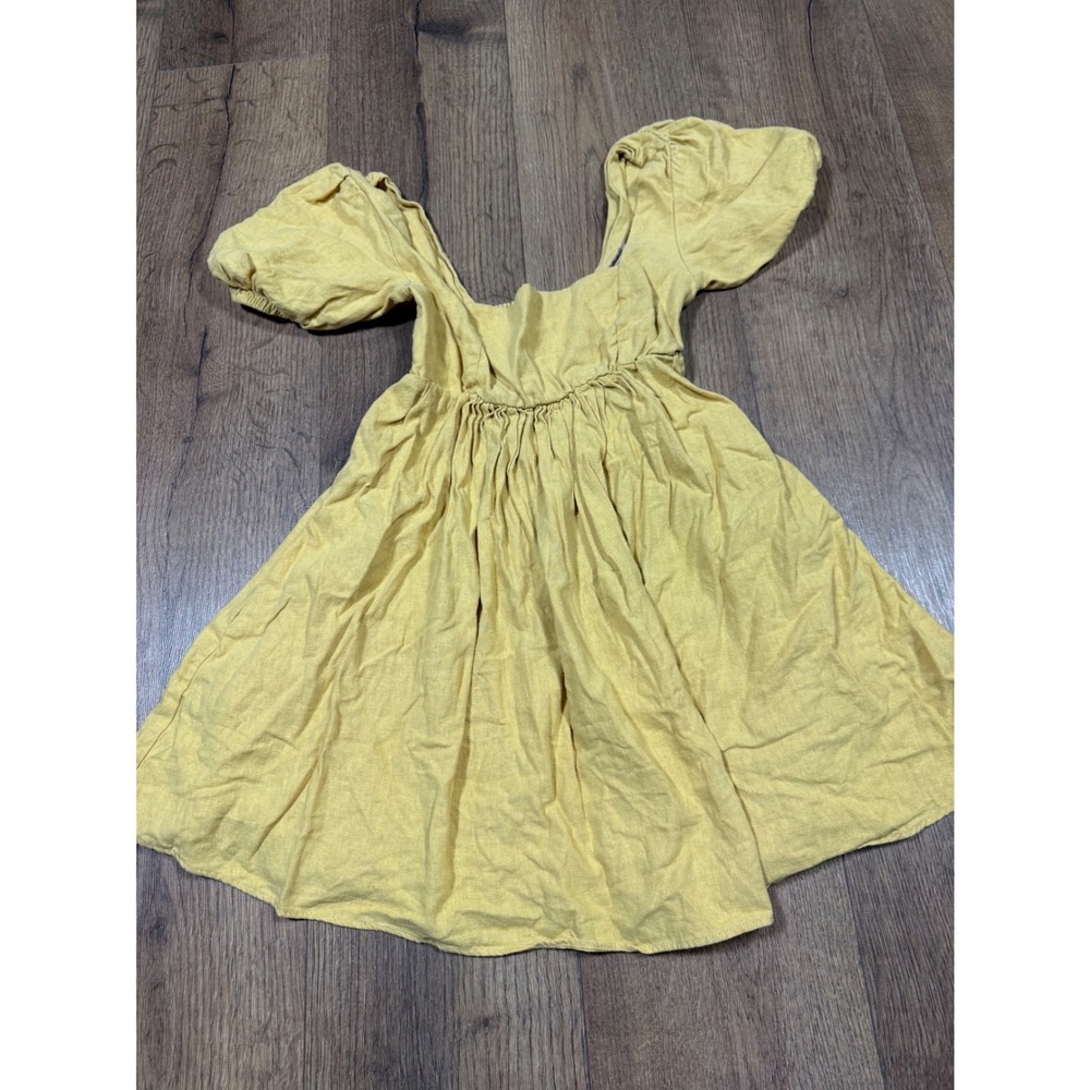 Babydoll Show Me Your‎ Mumu Yellow Linen Puff Sleeve Mini Dress Small Smocked